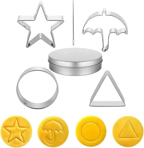 Zhouxiaotong Herramientas coreanas para hacer dulces de azúcar, paraguas, triángulo, estrella, molde redondo para hornear pasteles con aguja de estaño, cortadores de galletas de acero inoxidable