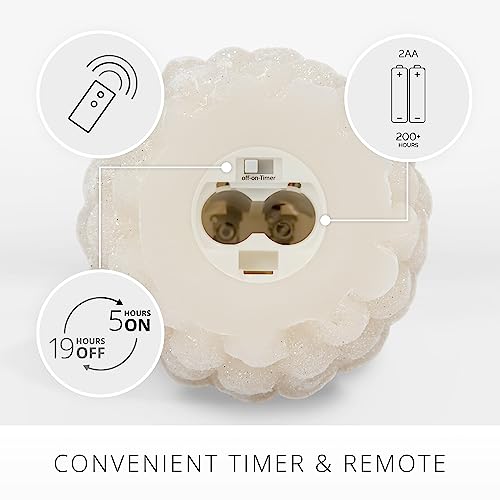 Image of Luminara Pinecone Flameless Candle White Swan Glitter and Snow Finish Pine Cone Figural, Real Wax Unscented LED Candles, Battery Operated with Timer, Holiday Decoration (4.7 inch x 6 inch)