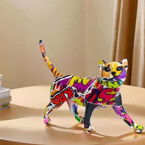 Cat Art Statue Cute Cat Figurine Resin Sculpture Home Office Desk...