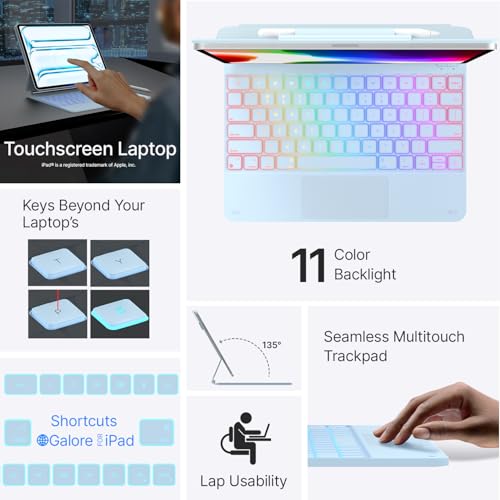 Image of typecase Keyboard Case for iPad Pro 13-inch (M5 2025 / M4 2024), Magic Keyboard with 11 Colors Backlight, Keyboard Case with Pencil Holder, Multi-Touch Trackpad, Easy-Set Magnetic Stand, Light Blue