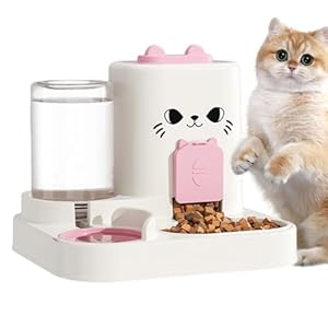 Automatic Cat Feeder, Cat Food Dispenser, Water Feeding Station, Large Capacity Design, Leakproof Dry Food Storage, Adjustable Portion Size for Indoor Cats, Dry Food