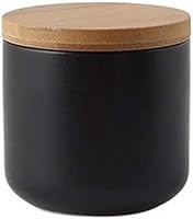 MilkyWay Ceramic Food Storage Jar with Airtight Bamboo Lid - Black 8.7oz Damp-Proof Canister for Coffee, Tea, Spices