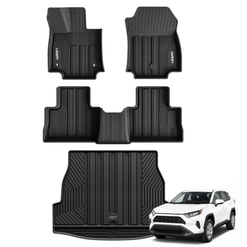 LASFIT Floor Mats&Trunk Mat for Toyota RAV4 2019-2025(Not Fit Hybrid) All Weather TPE Custom Fit Floor Liner for Toyota RAV 4 LE/XLE/Limited/TRD/Adventure Full Set Accessories Lifespan 5 Years+ Black