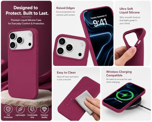 Image of DIZORO Compatible with iPhone 17 Pro Max / 18 Pro Max Case, Liquid Silicone 3 Layers Full Covered Soft Gel Rubber Phone Case,Shockproof Protective Cover with Anti-Scratch Microfiber Lining-Burgundy