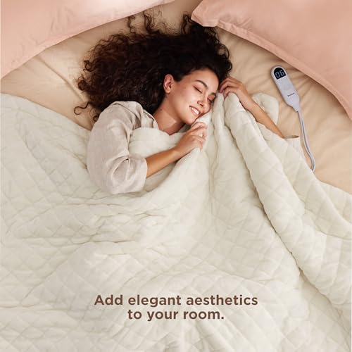 Image of Bedsure Electric Blanket Twin - Quilted Heated Blanket Twin Size, Soft Flannel Thick Heating Blanket with 10 Time Settings & 6 Heat Settings, Warm Gifts for Women Men (62x84 inches, Ivory)