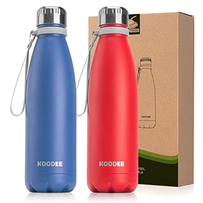 koodee Kids Insulated Water Bottle 2 Pack-17 oz Stainless Steel Double Wall Vacuum Insulated Water Bottle for School, Cola Shape Leak Proof Sports Flask (Aquamarine Blue-Sky Blue)