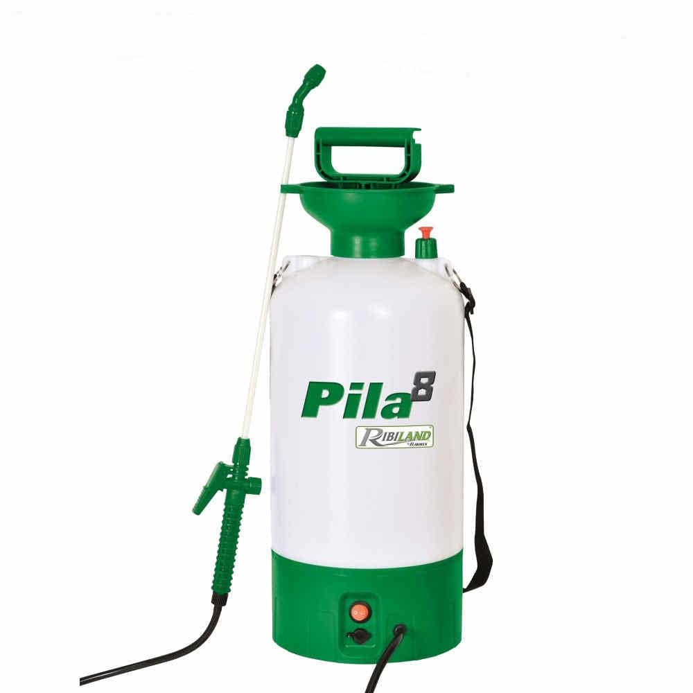 Ribimex Nebulizzatore a Batteria Pila 8, 12 V, Serbatoio da 8 L, Pressione 3 Bar, Autonomia fino a 4h, con Lancia, Tubo Flessibile e Tracolla, per Giardinaggio e Trattamenti Fitosanitari - PRP081E