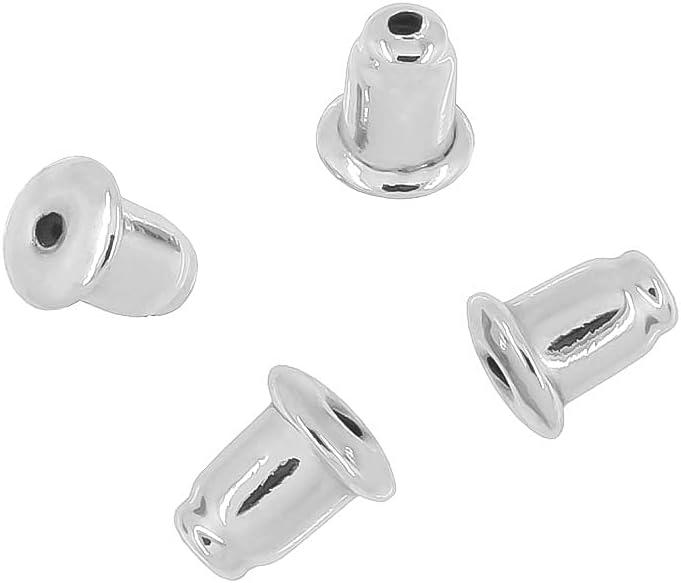 4PC Sterling Silver Rubber Insert Bullet Ear Nuts Earring Backs Clutches Replacement, Rhodium Plated