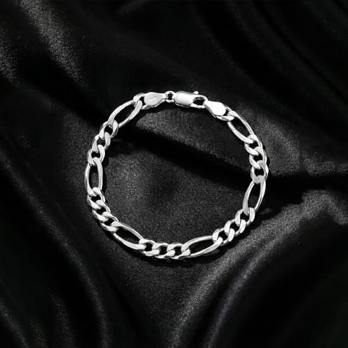 Image of TRUESILVER ACPL 925 Sterling Silver BIS Hallmarked Italian Figaro-Chain Bracelet for Men Boys