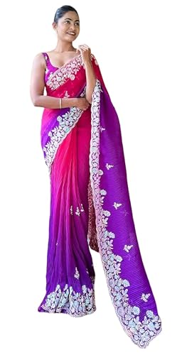 Sari bordado georgette vestido indio mujer pieza blusa sin coser Bollywood