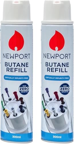 Newport Gas For Lighters - Newport Gas Compatible with All Lighters | BBQ Candle Camping Gas Kitchen Cooking Lighter - Pack of 2 x 300ml