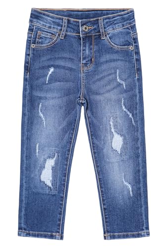 Jean slim élastique enfants à la mode avec finitions déchirées ajustables