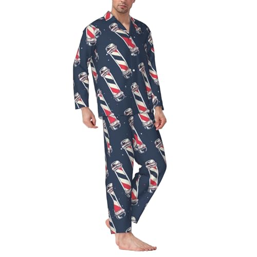 Mens Long Sleeves Pajama Set Vintage-Barber-Pole Cozy Two-Piece Loungewear For Nighttime Comfort,Casual Wear2