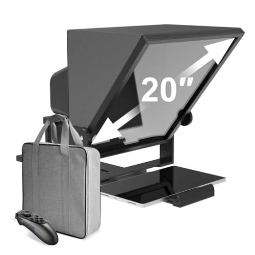 Glazon 20-Inch HD Wide-Angle Teleprompter Manually Adjustable Height Compatible with Multiple Devices Includes Remote Control & Free Teleprompter App