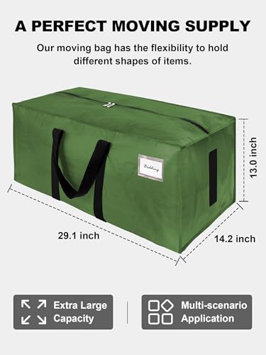 Image of 80 Pack Large Strong Moving Bags with Zippers & Carrying Handles - Water-Resistant - Heavy Duty Storage Tote for Space Saving, Fold Flat, Alternative to Moving Box (Olive Green)