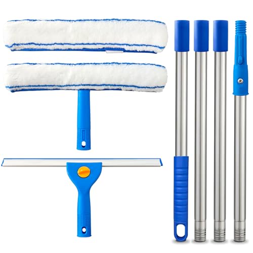 Image of ARTIPOLY Squeegee for Window Cleaning, 14 inch Extra-Large Squeegee & Microfiber Scrubber Combi with 60 inch Stainless Steel Pole, Window Cleaning Kit for Shower Glass Mirror Door Car-2 Pads