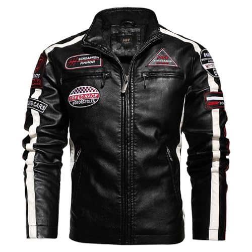 Rrongwn Motorradjacke Herren Pilotenjacke Lederjacke Winterjacke Lederjacke Bikerjacke Herren Motorradjacke Übergangsjacke Stehkragen Rockerjacke Bomberjacke Fliegerjacken Mit Knopfleiste