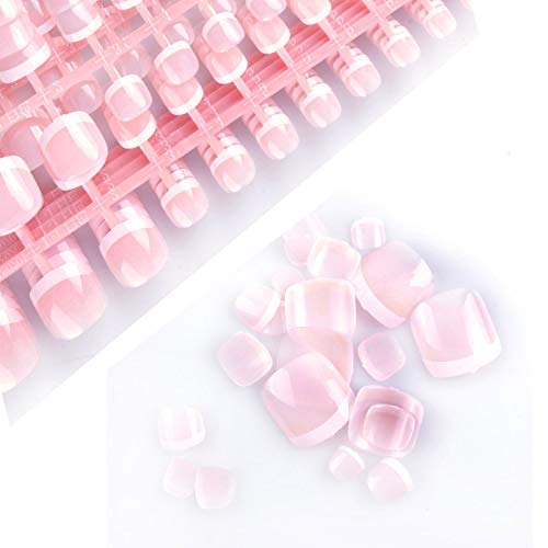 SIUSIO 240 Pcs French Toe Nails Full Cover UV Top Coat Covered Short Press on Fake Nail Natural False Acrylic Nails Foot Art Tips Sets for Daily Use for Women and Girls(Pink) Cover