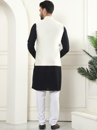 Image of SOJANYA (Since 1958 Men's Pure Cotton Kurta and White Pyjama with Sequins Nehru Jacket
