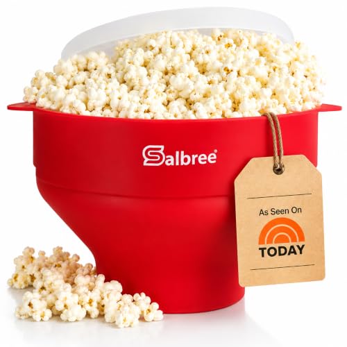 Image of The Original Salbree Collapsible Silicone Microwave Popcorn Popper Maker Machine, Microwavable Bowl Holds 16 Cups, Uses Hot Air and Oil Always Optional - The Most Colors Available (Red)