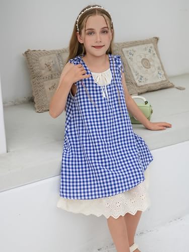 Girls Summer Dresses,Kids Cute Mid-Length Casual Sundress,Children's Lace-up Back Strapless French Dress,Size:4-12T.3