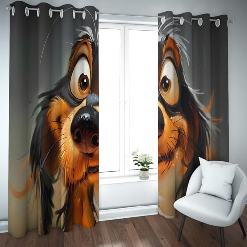 PARREN Cortinas Opacas con patrón Perro Divertido Ojal Dibujos Animados con Aislamiento térmico Diseño Anime Tratamientos Ventanas para Dormitorio Sala guardería Sala Juegos W140xL260cm 2 Paneles