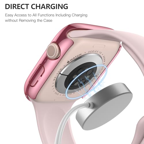 Image of Misxi 2 Pack Tempered Glass Case Compatible for Apple Watch Series 11 (2025) Series 10 46mm, Hard PC Screen Protector Overall Protection Scratch-Resistant Cover for iWatch, 1 Rose Pink + 1 Transparent