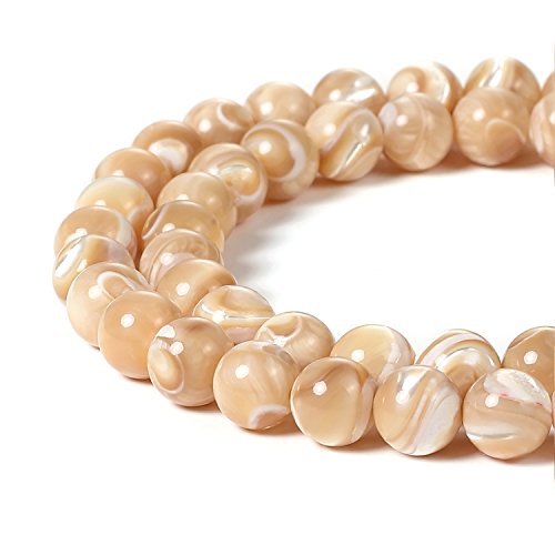 Image of BEADNOVA Natural Mother of Pearl Nacre Conch Shell Beads Natural Crystal Beads Stone Gemstone Round Loose Energy Healing with Crystal Stretch Cord for Jewelry Making (8mm, 45-48pcs)