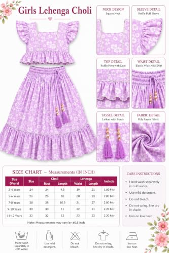 Image of GORLYA Girl's Rayon Printed Traditional Lehenga with Puff Sleeve Designer Choli Set