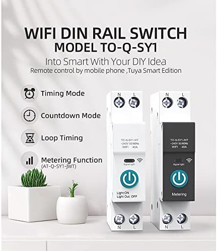 Yoiimiya 40A Tuya Single Phase Din Rail WiFi Smart Energy Meter Timer Consumption Monitor KWh Wattmeter,Black with Metering