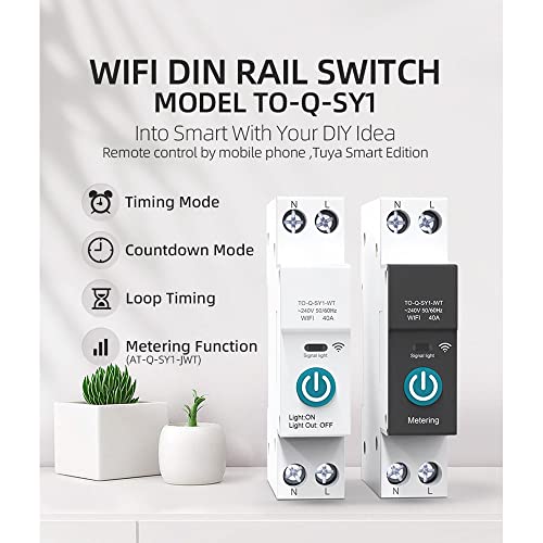 Yoiimiya 40A Tuya Single Phase Din Rail WiFi Smart Energy Meter Timer Consumption Monitor KWh Wattmeter,Black with Metering - Image 2