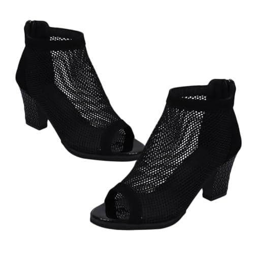 Sandales à talons épais noir en maille ajourée pour femme
