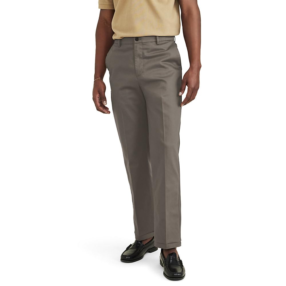 Dockers Men's Straight Fit Signature Iron Free Khaki with Stain Defender Pants (Regular and Big & Tall), (New) Dark Pebble, 48W x 30L