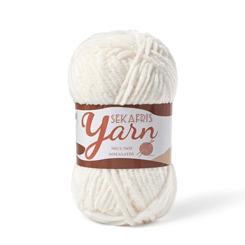 Image of Fluffy Velvet Yarn for Crocheting,Baby Blanket Yarn for Crocheting Soft,50g(65.6yds) Amigurumi Yarns,Plush Chenille Crochet Yarns,Puzzle Yarn for Crochet Weaving Craft(White)