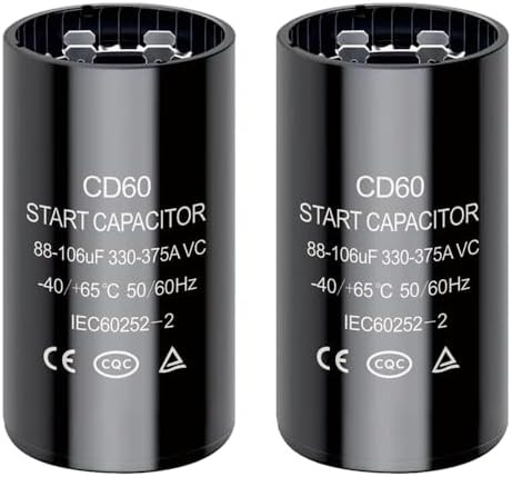 CD60 88-106 uF MFD Round Start Capacitor, 330-375 VAC 50/60Hz Phenolic Resin Case 2-Terminal Well Pump Motor Capacitor, -0%/+20% Tolerance (Pack of 2)