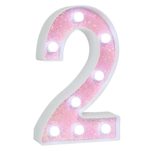 Image of Pink Glitter Marquee Light Up Numbers, LED Number Lights Battery Operated for Girls 2nd 12th Pink Birthday Party Table Decorations, 2026 Graduation Party Decor, Number 2 Sign Cool White Lights