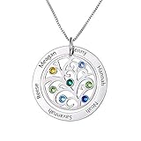Durchmesser: 30mm HooAMI 925 Silber Halskette Personalisierte Namenskette Lebensbaum Familienkette Mit Geburtsstein Familienbaum Halskette 1-7 Namen