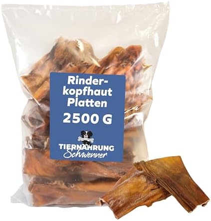 Tiernahrung Schwenner Rinderkopfhautplatten Hunde, 2500g, getrocknet