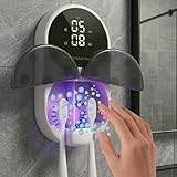 UV Toothbrush Sanitizer Holder & Cleaner with Led Clock Display, Hands-Free Wave Sensing & Dual Toothbrush Storage - Wall Mounted UV Tooth Brush Sanitizer Holder for Bathroom Decor, Fits All Brushes