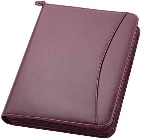 Travigo 3-Ring Zipper Portfolio | Simulated Leather | Exterior Pocket | Pen Loop | 1.25" 3-Ring Binder | Guesseted File Pocket | Clear ID Slot | 8-1-2" Writing Pad (Burgundy)