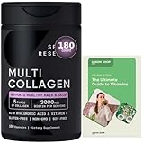 Multi Collagen Complex with Vitamin C & Hyaluronic Acid - 5 Types of Collagen for Hair, Skin, Nails & Joint Support - Non-GMO, Gluten-Free - 180 Count + Exclusive Vitamin Guide