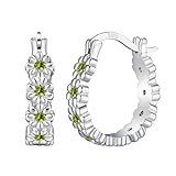 LYTTMAB Sterling S925 Silver Daisy Flower Earrings For Women,August Birth Flower Birthstone Green Peridot Earrings Hoop Earrings For Daughter Mother Mom