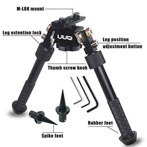 Uuq Qv8 6-9 Inches Tactical Rifle Adjustable Bipod For Hunting And Shooting, Mount Base For Mlok Handguards, Directly Attach To M-Rail System, W/Spike Feet, Integral Model M1P #TOP1