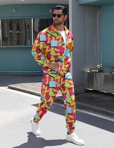 LecGee 80s 90s Outfit Sets for Men Long Sleeve Zipper Retro Jacket Jogging Sweatsuit Sets Retro 80s 90s Outfit3