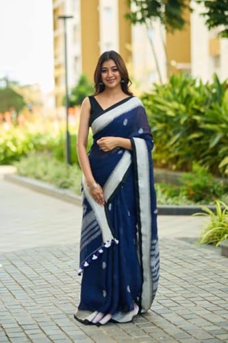 Image of H&J INNOVATION Women's SOFT LILAN SLAB ATTRACTIVE CHARMFULL BEAUTIFUL RICH PALLU & JACQUARD WORK RUNNING EXCLUSIVE BORDER 5.5 Meter Saree| 0.8 Meter Unstitched Blouse Piece HJ-5818