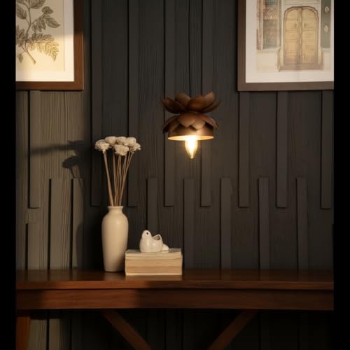 Image of Lotus Pendant Light | Premium Metal Hanging Lamp with E27 Holder | LED Compatible Ceiling Light for Dining, Kitchen & Entryway (Bronze)