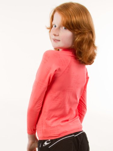 Image of Xcel Girl's 4-Way Stretch Fabric Long Sleeve Rashguard, Coral Flame /Dot Print