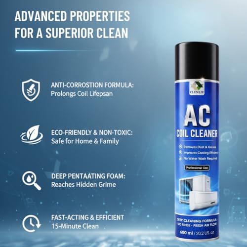Image of AC Coil Cleaner Foam Spray - Non- Acidic | Heavy Duty | Instant Dirt & Dust Remover | Boosts Cooling Efficiency & Lowers Energy Bills | Professional Grade | 600ml (Pack of 1)
