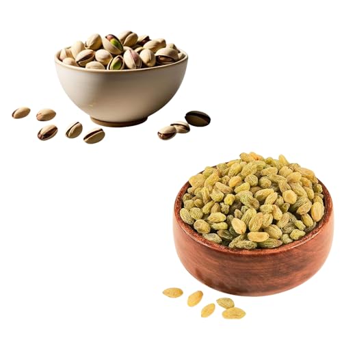 Image of RAJTILAK Dry Fruits Combo Pack of 2 | Roasted-Salted Pistachio & Seedless Green Raisins | Namkeen Pista & Kishmish | Nuts & Dry Fruits | Healthy & Tasty | Pack of 2x10g Each