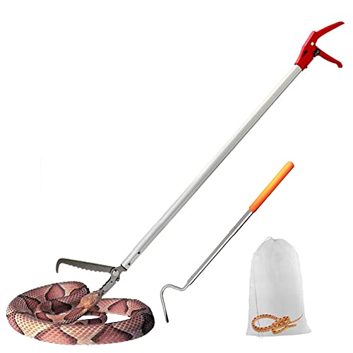 Image of Snake Tong Rattle Snake Reptile Catcher Grabber,with Wide Jaw and Comfortable Grip Handle, Handling Tool Equipped with Snake Hook and Bagging,More Professional (60 Inch(150cm))